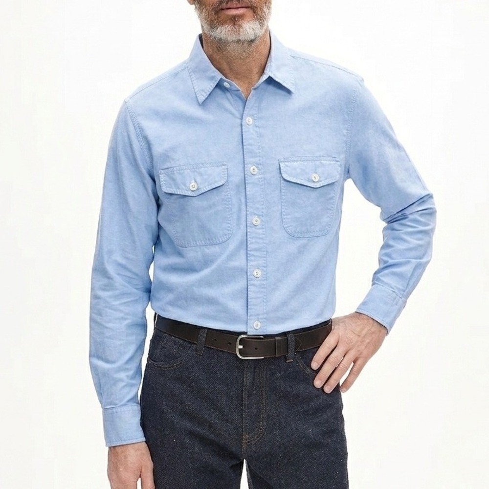J.Crew 100% Cotton Poplin Workshirt Men Small Blue Pockets Lightweight Summer